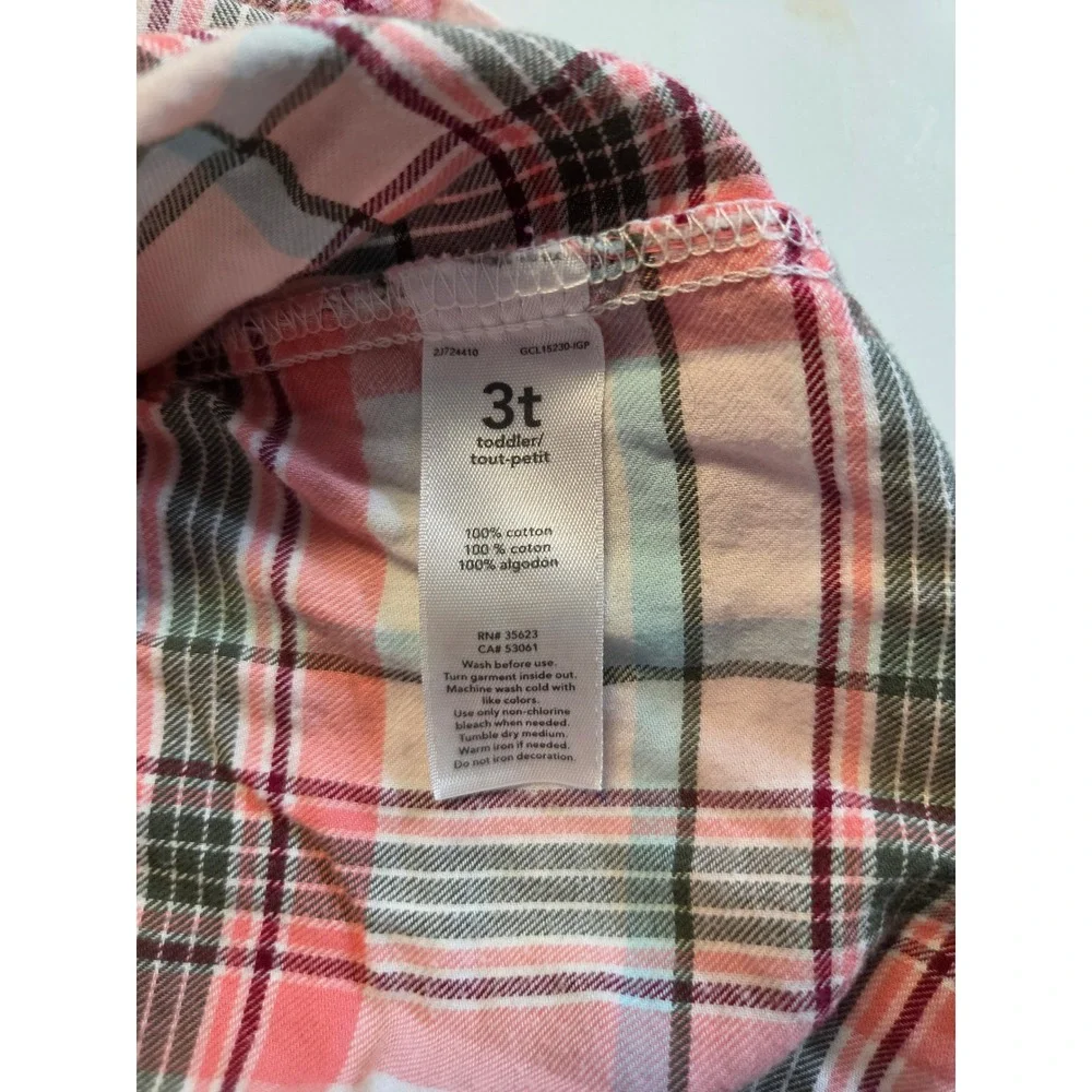 Carters Toddler Girl 3T Pink Blue Plaid Long Sleeve Empire Waist Tunic Blouse